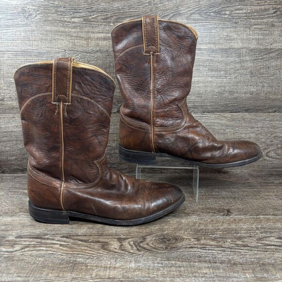 Justin Roper Boots Men\'s 9B Brown Leather Western Cowboy Bay Apache 3163 main image 6